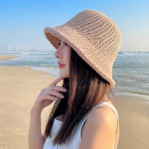 봄 여름 가을 뜨개밀짚 벙거지형 시원한 밀짚모자 해변모자 여성 여자 모자 버킷햇